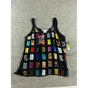 Conrad C Collection Black Colorful Block Sequin Tank Blouse Sexy Going Out Sz 6